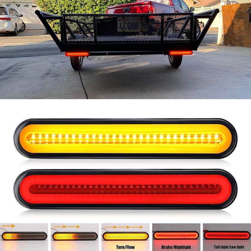FABOOD F 2 Pack 9" LED Trailer Tail Light Bar + Brake Stop +Turn Signal Lights Assembly Identification Red & Amber Sequential Strip Light Waterproof for Trailer Truck Pickup SUV RV 12V-24V - Image 1
